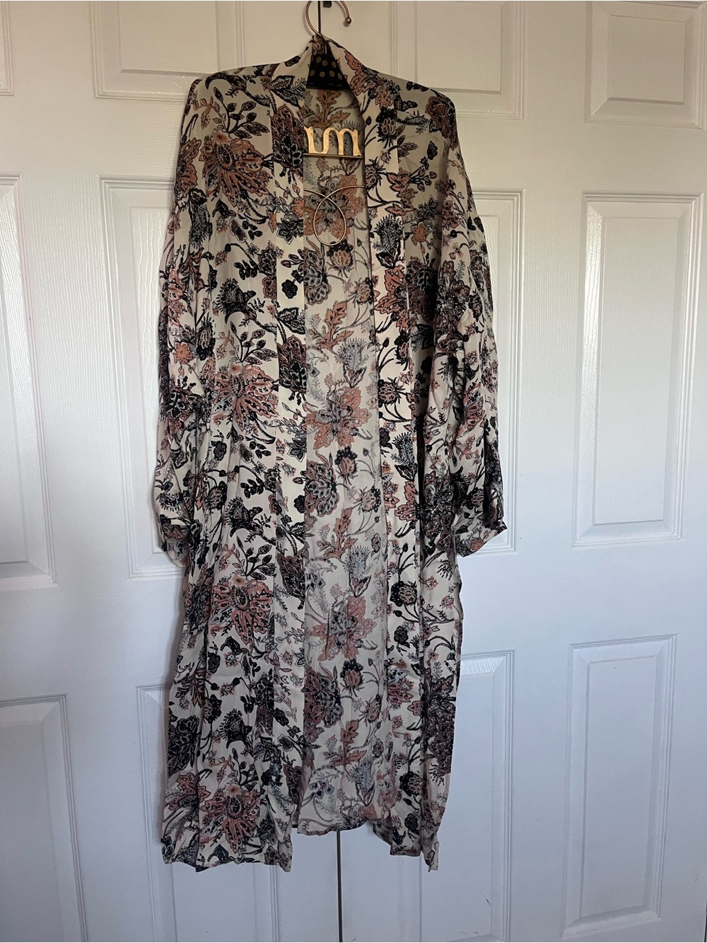 Floral Printed Sheer Long Kimono Duster- Cream & Black